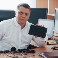 Polygraph examiner works in the office